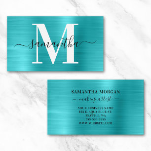Handtekening Monogram Turquoise Blauwe Glans Visitekaartje