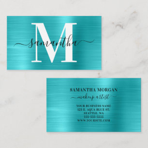 Handtekening Monogram Turquoise Blauwe Glans Visitekaartje