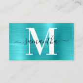 Handtekening Monogram Turquoise Blauwe Glans Visitekaartje (Voorkant)