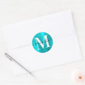 Handtekening Monogram Turquoise Blue Shimmer Ronde Sticker (Envelop)