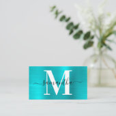 Handtekening Monogram Turquoise Blue Shimmer Visitekaartje (Staand voorkant)