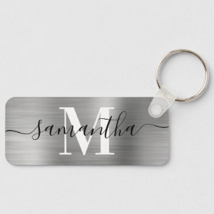 Handtekening Monogram Zilver Folie Dun Rechthoek Sleutelhanger