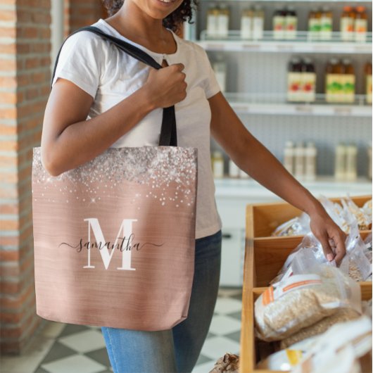 Handtekening Monogram Zilver Glitter Roze Goud Fol Tote Bag