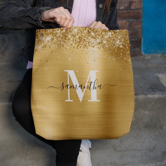 Handtekening Monogrammed Glittery Gold Foil Tote Bag