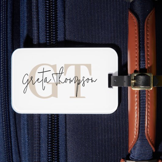 Handtekening Naam Beige Monogram Bagagelabel (Voorkant Insitu 4)