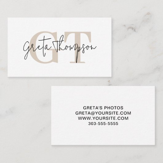 Handtekening naam Beige Monogram Minimalist Visitekaartje (Voorkant / Achterkant)