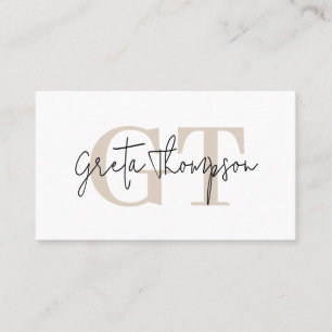 Handtekening naam Beige Monogram Minimalist Visitekaartje