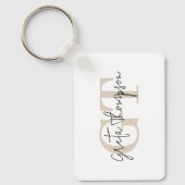 Handtekening Naam Beige Monogram Sleutelhanger (Voorkant)