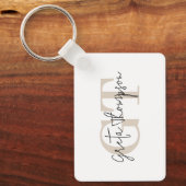 Handtekening Naam Beige Monogram Sleutelhanger (Voorkant)