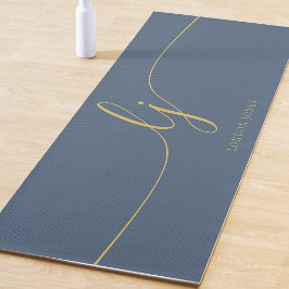 Handtekening Naam Eenvoudige Kalligrafie Navy Blue Yogamat