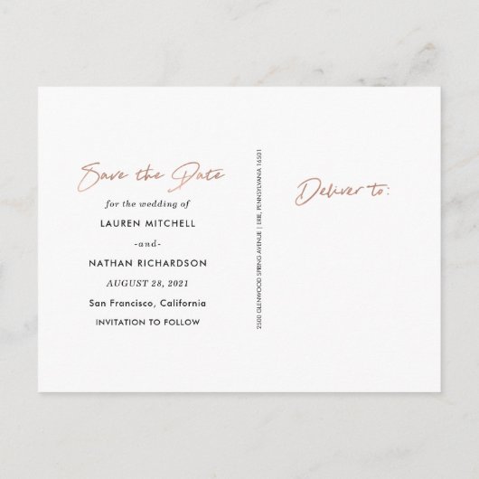 Handtekening | Nep roze gouden foto save the date Aankondigingskaart (Achterkant)