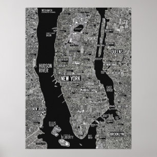 Handtekening New York City kaart zwart wit Poster