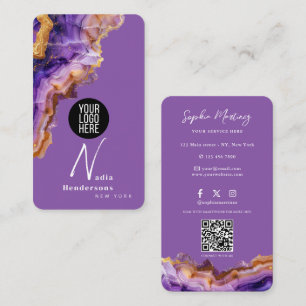 Handtekening Paarse Agaat gouden marmer & QR Code Visitekaartje