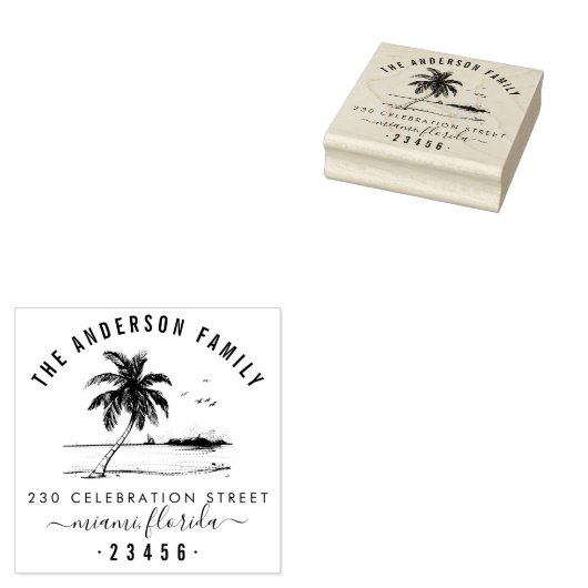 Handtekening palmboom | Familienaam Retouradres Rubberstempel (Gestempeld)