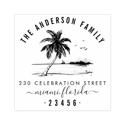 Handtekening palmboom | Familienaam Retouradres Rubberstempel (Afrduk)