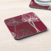 Handtekening papavers op rood drankjes onderzetter (Linkerzijde)