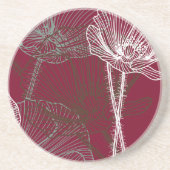 Handtekening papavers op rood zandsteen onderzetter (Voorkant)