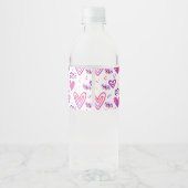 Handtekening roze hartenpatroon Valentijn Waterfles Etiket (Achterkant)