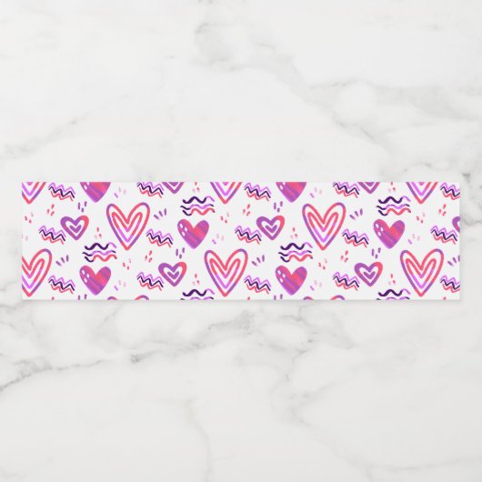 Handtekening roze hartenpatroon Valentijn Waterfles Etiket (Enkel label)