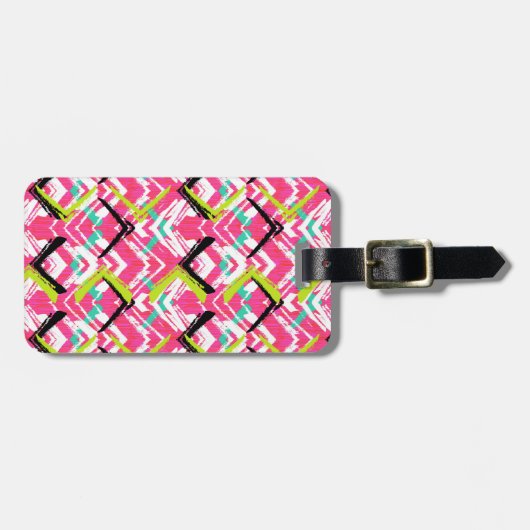 Handtekening Roze Zig Zag Patroon Bagagelabel (Voorkant horizontaal)