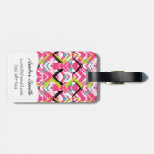 Handtekening Roze Zig Zag Patroon Bagagelabel (Achterkant horizontaal)