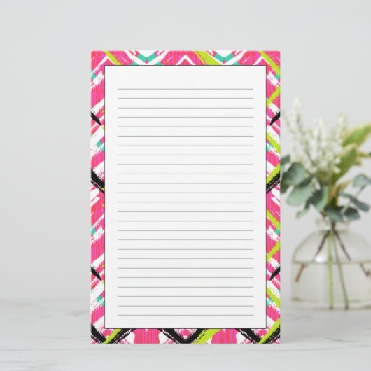 Handtekening Roze Zig Zag Patroon Briefpapier (Staand voorkant)