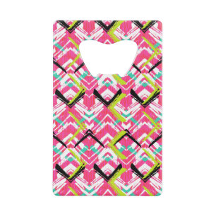 Handtekening Roze Zig Zag Patroon Creditkaart Flessenopener
