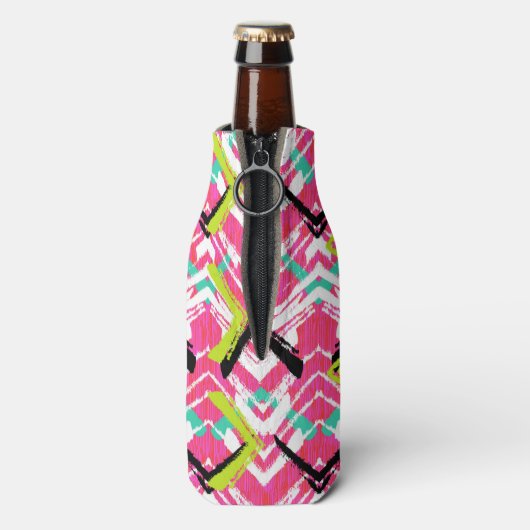 Handtekening Roze Zig Zag Patroon Flesjeskoeler (Fles Achterkant)