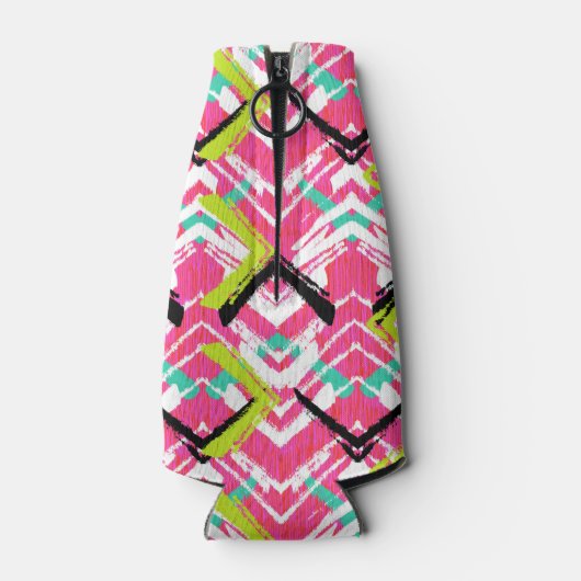 Handtekening Roze Zig Zag Patroon Flesjeskoeler (Achterkant)