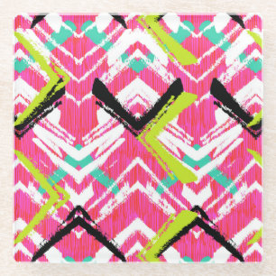 Handtekening Roze Zig Zag Patroon Glazen Onderzetter
