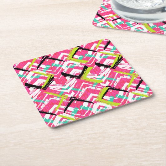 Handtekening Roze Zig Zag Patroon Kartonnen Onderzetters (Schuin)