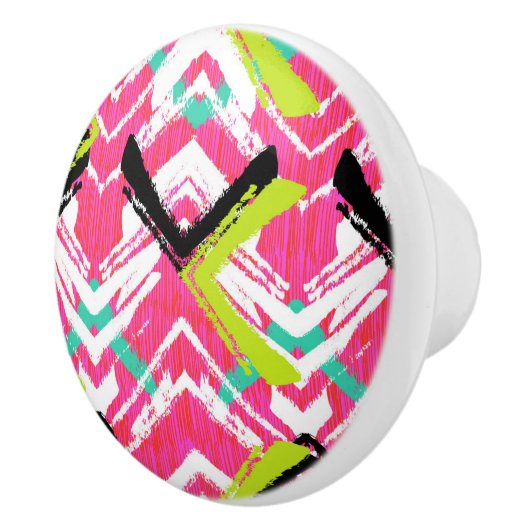 Handtekening Roze Zig Zag Patroon Keramische Knop (Rechts)