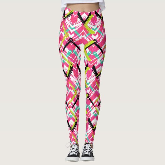 Handtekening Roze Zig Zag Patroon Leggings (Voorkant)