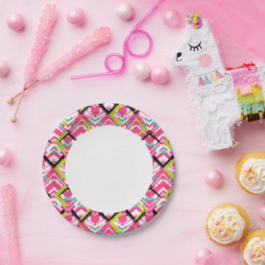 Handtekening Roze Zig Zag Patroon Papieren Bordje (Feest)