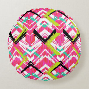 Handtekening Roze Zig Zag Patroon Rond Kussen