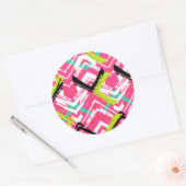 Handtekening Roze Zig Zag Patroon Ronde Sticker (Envelop)