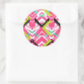 Handtekening Roze Zig Zag Patroon Ronde Sticker (Tas)