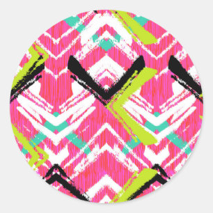 Handtekening Roze Zig Zag Patroon Ronde Sticker