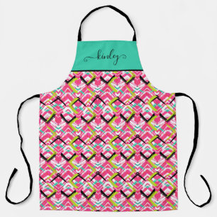 Handtekening Roze Zig Zag Patroon Schort