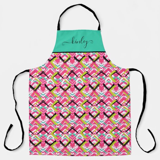 Handtekening Roze Zig Zag Patroon Schort (Voorkant)