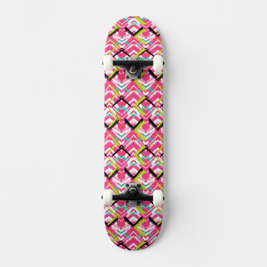 Handtekening Roze Zig Zag Patroon Skateboard (Voorkant)