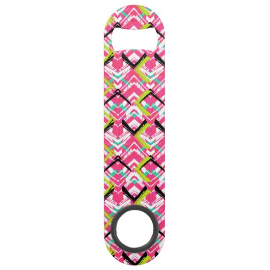 Handtekening Roze Zig Zag Patroon Speed Flessenopener (Voorkant)
