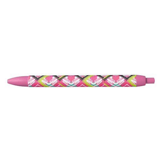 Handtekening Roze Zig Zag Patroon Zwarte Inkt Pen (Voorkant)