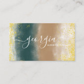 Handtekening Script | Abstract Waterverf Teal Beig Visitekaartje (Voorkant)