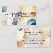 Handtekening Script Abstracte Waterverf Gold Navy Visitekaartje (Voorkant / Achterkant)