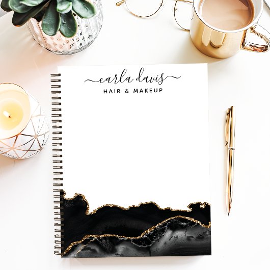Handtekening Script Agate Black en Gold Marble Notitieboek