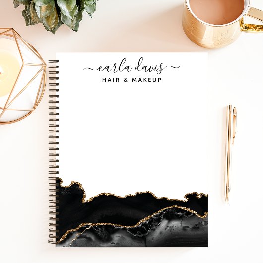 Handtekening Script Agate Black en Gold Marble Notitieboek