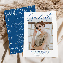 Handtekening Script Blauwe foto Graduation Party Kaart