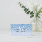 Handtekening Script Blauwe Glitter Moderne Meisjes Visitekaartje (Staand voorkant)