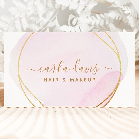 Handtekening Script Blush roze Waterverf Gold QR Visitekaartje